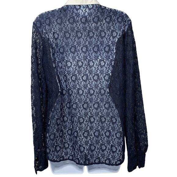Equipment Femme Women’s Sheer Lace Collared Button Up Blouse Blue Size Medium - Picture 2 of 11